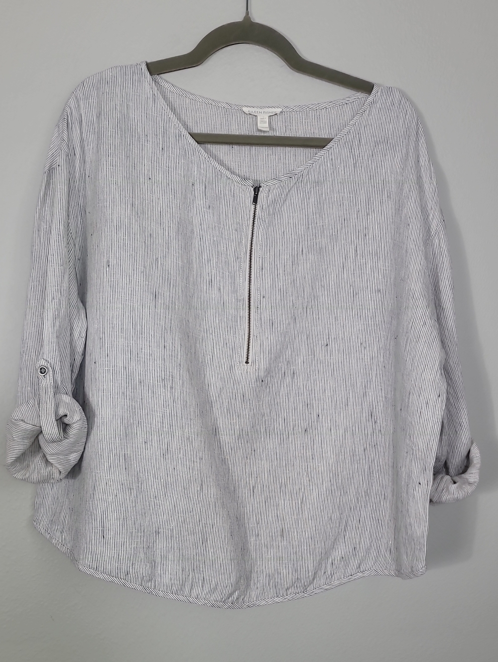 Eileen Fisher Organic Linen Half Zip Popover Top Size XS Oversized